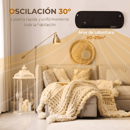 HOMCOM Aquecedor Elétrico Cerâmico de Parede 2000 W com 3 Modos, Ecrã LED, Termóstato Ajustável, Temporizador 24 h, Oscilação, Comando à Distância e Deteção de Janelas Abertas HOMCOM Aquecedor Elétrico Cerâmico de Parede 2000 W com 3 Modos, Ecrã LED, Termóstato Ajustável, Temporizador 24 h, Oscilação, Comando à Distância e Deteção de Janelas Abertas