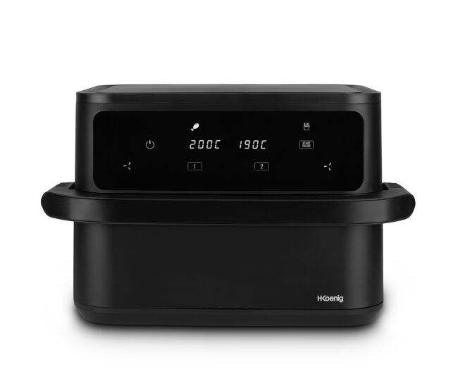 Freidora de aire doble fry960 hkoenig con cesta divisible 10l, 2400w, 8 programas, control táctil
