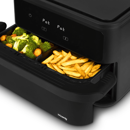 Fritadeira de Ar Dupla FRY960 Hkoenig com Cesto Divisível 10L, 2400W, 8 Programas, Controlo Tátil