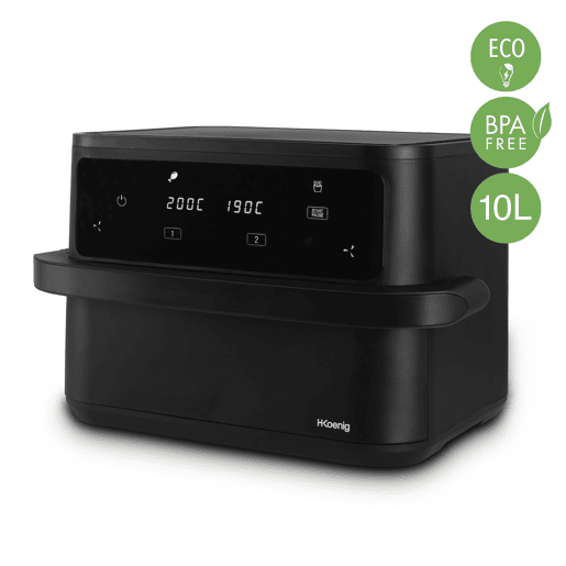 Fritadeira de Ar Dupla FRY960 Hkoenig com Cesto Divisível 10L, 2400W, 8 Programas, Controlo Tátil