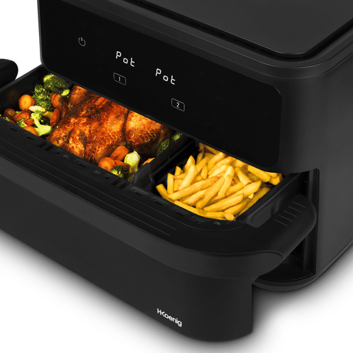 Fritadeira de Ar Dupla FRY960 Hkoenig com Cesto Divisível 10L, 2400W, 8 Programas, Controlo Tátil