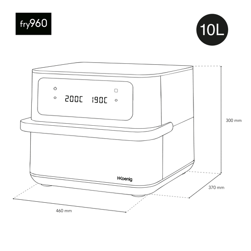 Fritadeira de Ar Dupla FRY960 Hkoenig com Cesto Divisível 10L, 2400W, 8 Programas, Controlo Tátil