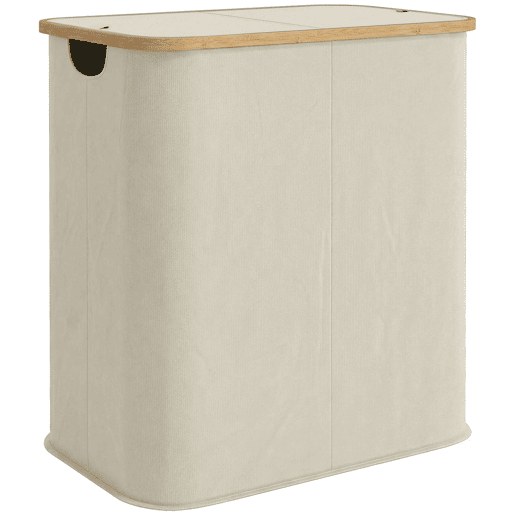 HOMCOM Cesto para Roupa Suja com Tampa 80L, Dobrável, 2 Compartimentos, Tecido Não Tecido e Bambu, 54x34x58,5 cm, Bege HOMCOM Cesto para Roupa Suja com Tampa 80L, Dobrável, 2 Compartimentos, Tecido Não Tecido e Bambu, 54x34x58,5 cm, Bege