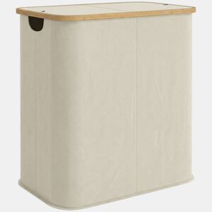 HOMCOM Cesto para Roupa Suja com Tampa 80L, Dobrável, 2 Compartimentos, Tecido Não Tecido e Bambu, 54x34x58,5 cm, Bege