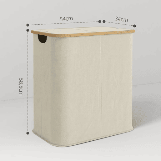 HOMCOM Cesto para Roupa Suja com Tampa 80L, Dobrável, 2 Compartimentos, Tecido Não Tecido e Bambu, 54x34x58,5 cm, Bege HOMCOM Cesto para Roupa Suja com Tampa 80L, Dobrável, 2 Compartimentos, Tecido Não Tecido e Bambu, 54x34x58,5 cm, Bege