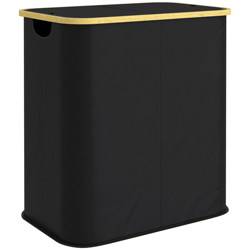 HOMCOM Cesto para Roupa Suja com Tampa 80 L, Dobrável, 2 Compartimentos, Estrutura em Bambu, Preto, 54x34x58,5 cm HOMCOM Cesto para Roupa Suja com Tampa 80 L, Dobrável, 2 Compartimentos, Estrutura em Bambu, Preto, 54x34x58,5 cm