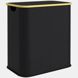 HOMCOM Cesto para Roupa Suja com Tampa 80 L, Dobrável, 2 Compartimentos, Estrutura em Bambu, Preto, 54x34x58,5 cm