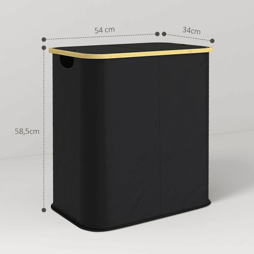 HOMCOM Cesto para Roupa Suja com Tampa 80 L, Dobrável, 2 Compartimentos, Estrutura em Bambu, Preto, 54x34x58,5 cm HOMCOM Cesto para Roupa Suja com Tampa 80 L, Dobrável, 2 Compartimentos, Estrutura em Bambu, Preto, 54x34x58,5 cm
