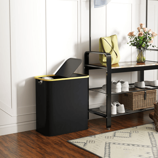 HOMCOM Cesto para Roupa Suja com Tampa 80 L, Dobrável, 2 Compartimentos, Estrutura em Bambu, Preto, 54x34x58,5 cm HOMCOM Cesto para Roupa Suja com Tampa 80 L, Dobrável, 2 Compartimentos, Estrutura em Bambu, Preto, 54x34x58,5 cm