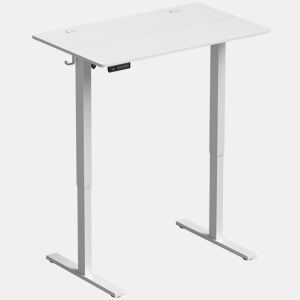 HOMCOM Secretária Elevatória Elétrica 100x60 cm, Altura Regulável, 3 Memórias, Ecrã LED, Passa-cabos e Ganchos, Branco