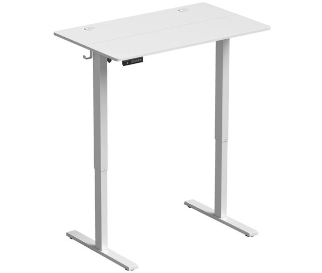 Homcom escritorio elevable 100x60 cm, escritorio eléctrico regulable en altura con 3 alturas de memoria, pantalla led, 2 ganchos, 2 pasacables, para oficina en casa, estudio, blanco