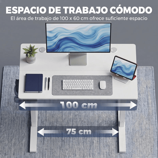 HOMCOM Secretária Elevatória Elétrica 100x60 cm, Altura Regulável, 3 Memórias, Ecrã LED, Passa-cabos e Ganchos, Branco HOMCOM Secretária Elevatória Elétrica 100x60 cm, Altura Regulável, 3 Memórias, Ecrã LED, Passa-cabos e Ganchos, Branco