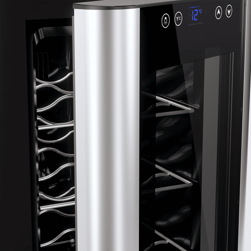 Refrigerador de vinhos CAVS8 Les Petits Champs 8 garrafas, 23L, 3 tabuleiros, termoelétrico, ecrã tátil, 26dB, 70W Refrigerador de vinhos CAVS8 Les Petits Champs 8 garrafas, 23L, 3 tabuleiros, termoelétrico, ecrã tátil, 26dB, 70W