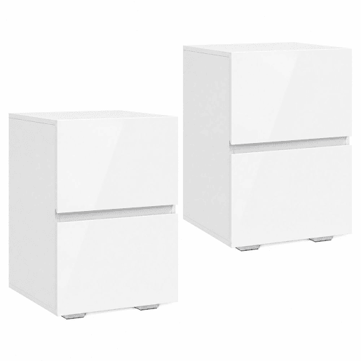 HOMCOM Conjunto de 2 Mesas de Cabeceira Estreitas com 2 Gavetas, Frentes em Alto Brilho, para Espaços Pequenos, Branco