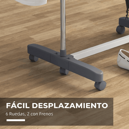 HOMCOM Estendal Vertical Dobrável com 6 Rodas, 2 Abas Rebatíveis, Prateleiras Ajustáveis e Estrutura em Aço Inoxidável para Interior e Exterior, Cinzento e Prateado HOMCOM Estendal Vertical Dobrável com 6 Rodas, 2 Abas Rebatíveis, Prateleiras Ajustáveis e Estrutura em Aço Inoxidável para Interior e Exterior, Cinzento e Prateado