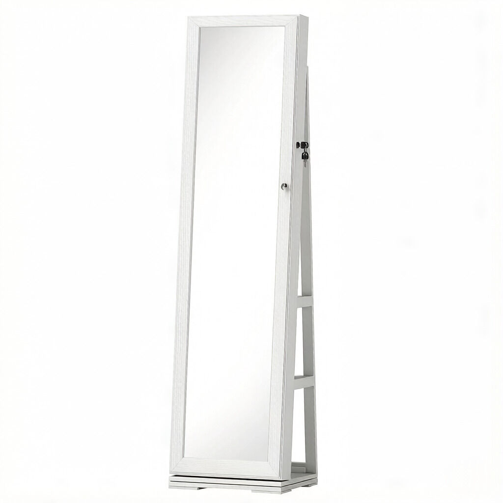 Espejo de pie 38x38x160 cm - giratorio con espacio de almacenamiento para dormitorio - blanco