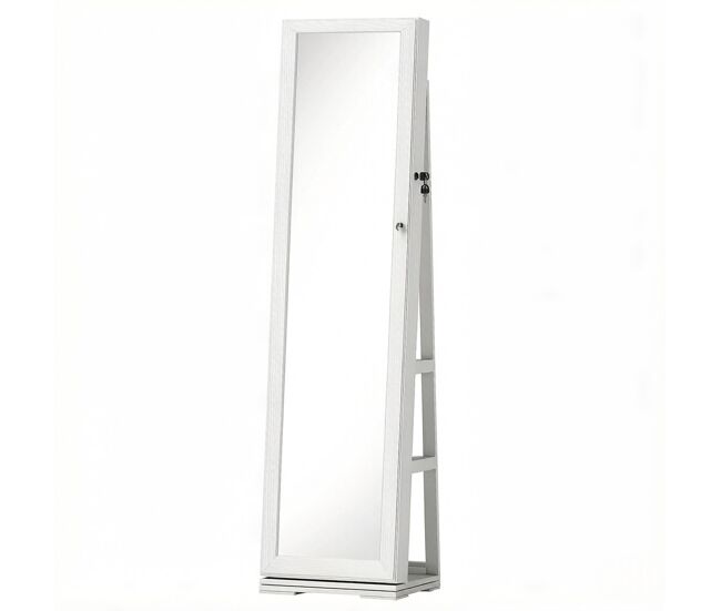 Espejo de pie 38x38x160 cm - giratorio con espacio de almacenamiento para dormitorio - blanco