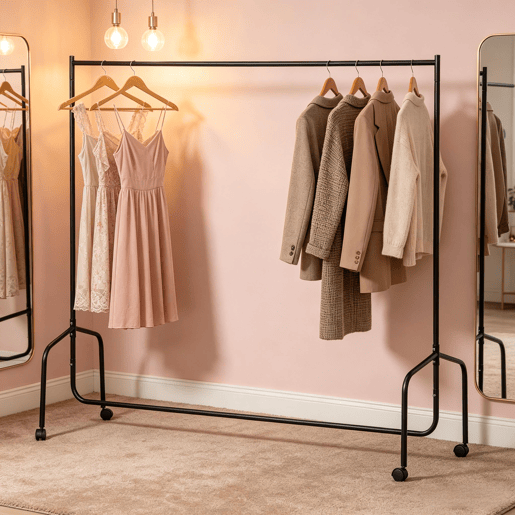 Cabideiro de pé de 175 cm - estrutura metálica móvel para interior e exterior - preto