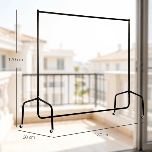 Cabideiro de pé de 175 cm - estrutura metálica móvel para interior e exterior - preto