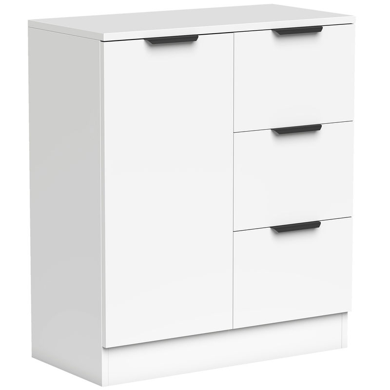 Homcom aparador, aparador de salón estrecho con 3 cajones y puerta de cierre suave, armario de cocina de almacenaje moderno, para entrada, comedor, 60x30x70 cm, blanco