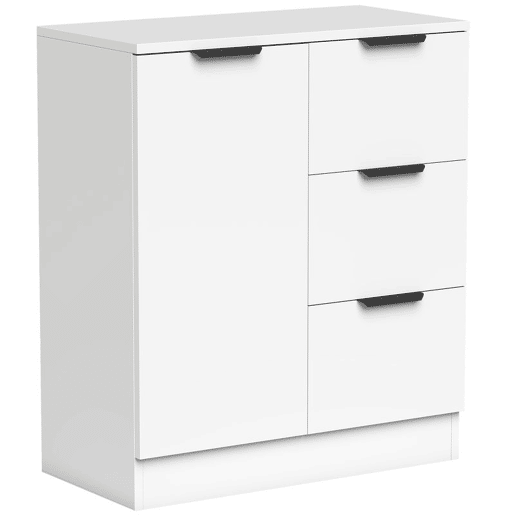 HOMCOM Aparador Estreito com 3 Gavetas e Porta de Fecho Suave, Móvel de Arrumação para Cozinha, Entrada ou Sala, 60x30x70 cm, Branco