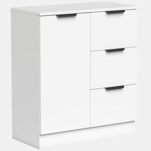 HOMCOM Aparador Estreito com 3 Gavetas e Porta de Fecho Suave, Móvel de Arrumação para Cozinha, Entrada ou Sala, 60x30x70 cm, Branco