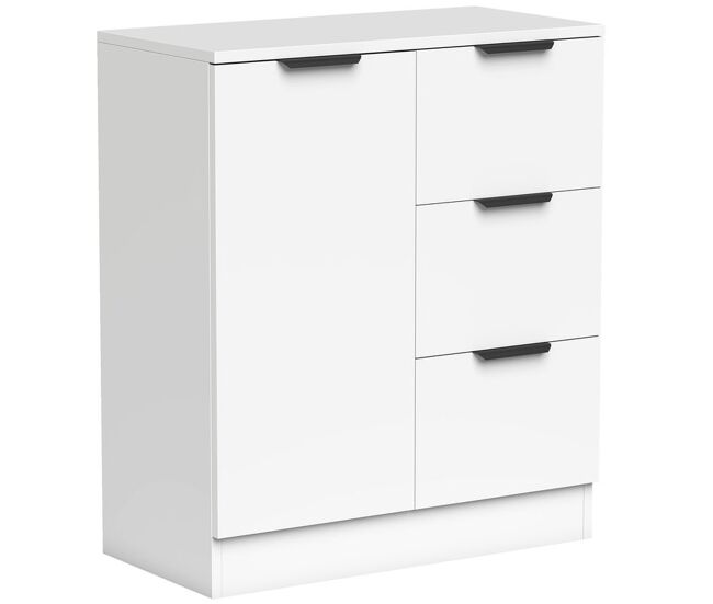 Homcom aparador, aparador de salón estrecho con 3 cajones y puerta de cierre suave, armario de cocina de almacenaje moderno, para entrada, comedor, 60x30x70 cm, blanco
