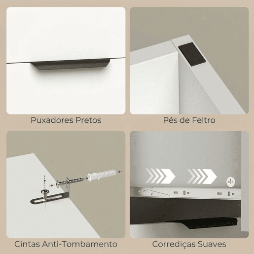 HOMCOM Aparador Estreito com 3 Gavetas e Porta de Fecho Suave, Móvel de Arrumação para Cozinha, Entrada ou Sala, 60x30x70 cm, Branco