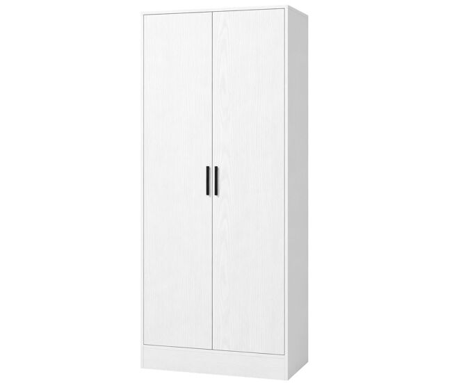 Homcom armario dormitorio moderno, armario ropero con barra para colgar, estantes, 70x37x164 cm, para salón, entrada, blanco
