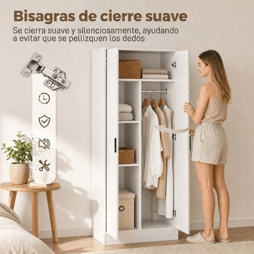 HOMCOM Roupeiro Moderno para Quarto com Barra para Pendurar e Prateleiras 70x37x164 cm Branco HOMCOM Roupeiro Moderno para Quarto com Barra para Pendurar e Prateleiras 70x37x164 cm Branco