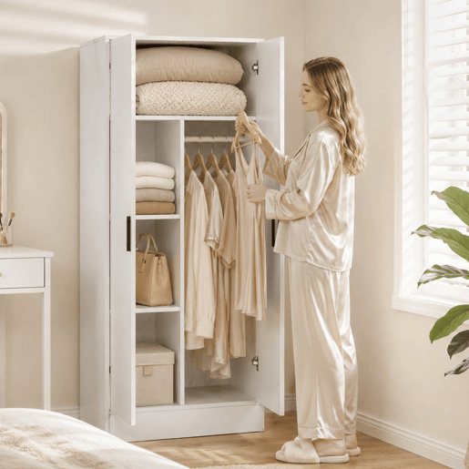 HOMCOM Roupeiro Moderno para Quarto com Barra para Pendurar e Prateleiras 70x37x164 cm Branco HOMCOM Roupeiro Moderno para Quarto com Barra para Pendurar e Prateleiras 70x37x164 cm Branco