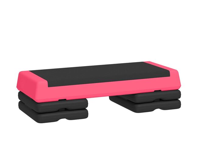 Sportnow step de aeróbic, step para fitness antideslizante, altura regulable 3 niveles de 10,5/15,5/20,5 cm, carga 250 kg, para ejercicio en casa, gimnasio, 77x36x20,5 cm, rosa y negro