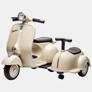 AIYAPLAY Mota Elétrica Infantil VESPA 7,2 V com 2 Assentos, Arranque Suave, Luz, Música, USB e Arrumação, +3 Anos, Creme