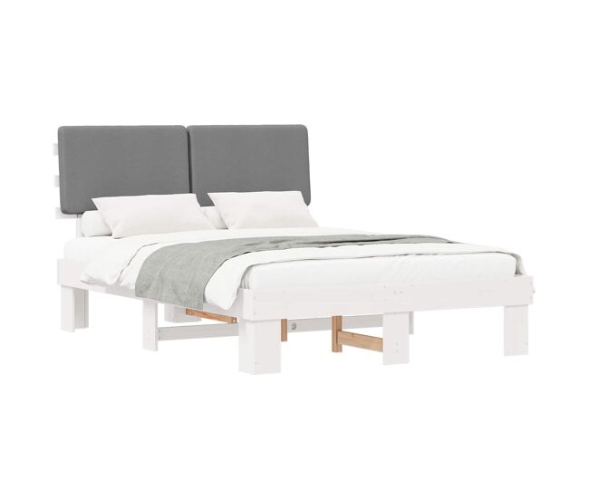 Estructura de cama matrimonial Estilo con Cabecera Tapizada Gris Claro