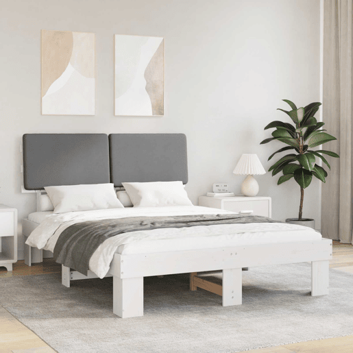 Estrutura de Cama de casal moderno com Cabeceira Estofada Cinzento-claro Estrutura de Cama de casal moderno com Cabeceira Estofada Cinzento-claro