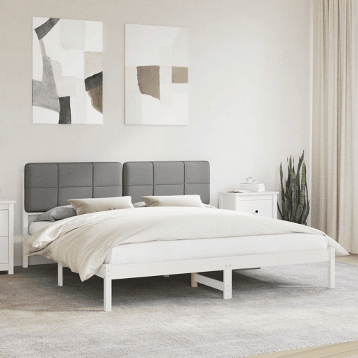 Estrutura de Cama de casal moderno com Cabeceira Estofada Cinzento-claro Estrutura de Cama de casal moderno com Cabeceira Estofada Cinzento-claro