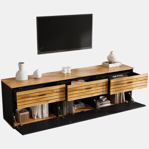 Móvel de TV 168 cm de mdf com 2 portas e 3 gavetas,preto+madeira