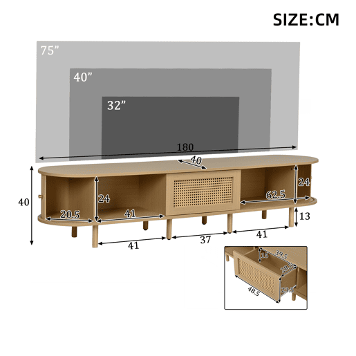 Móvel de TV 180 cm de mdf com 2 portas e 1 gaveta,natural Móvel de TV 180 cm de mdf com 2 portas e 1 gaveta,natural