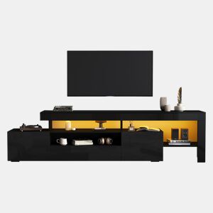 Móvel de TV 192 cm de painel de partículas com 3 portas e luz led,preto