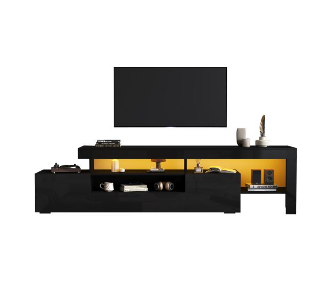Mueble TV 192 cm de panel de partículas con 3 puertas y luz led,negro