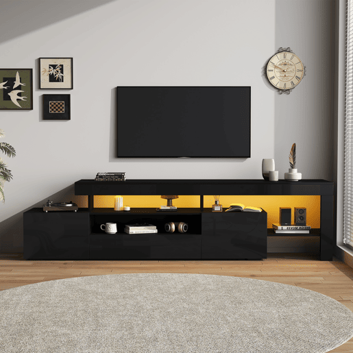 Móvel de TV 192 cm de painel de partículas com 3 portas e luz led,preto