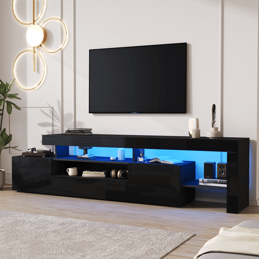 Móvel de TV 192 cm de painel de partículas com 3 portas e luz led,preto