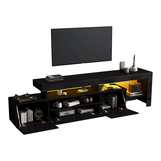 Móvel de TV 192 cm de painel de partículas com 3 portas e luz led,preto