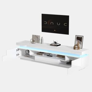 Móvel de TV 175 cm de painel de partículas com 2 portas,1 gaveta e luz led,branco