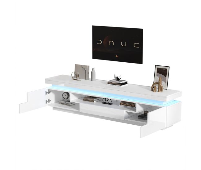 Mueble TV 175 cm de panel de partículas con 2 puertas,1 cajón y luz led,blanco