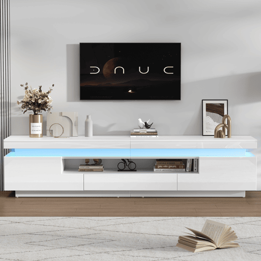 Móvel de TV 175 cm de painel de partículas com 2 portas,1 gaveta e luz led,branco