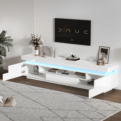 Móvel de TV 175 cm de painel de partículas com 2 portas,1 gaveta e luz led,branco