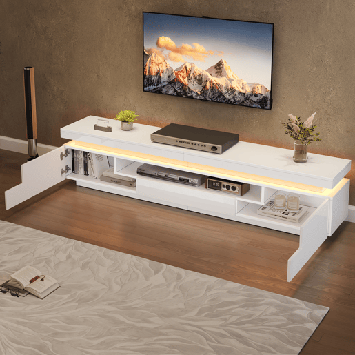 Móvel de TV 175 cm de painel de partículas com 2 portas,1 gaveta e luz led,branco