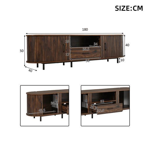 Móvel de TV 180 cm de mdf com 2 portas e 1 gaveta,madeira escura