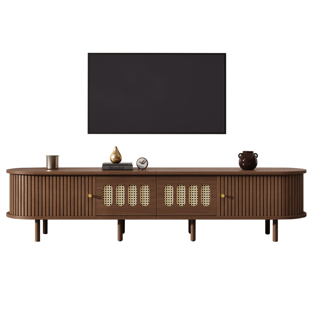 mueble tv 180 cm de mdf con 2 puertas y 2 cajonesnogal